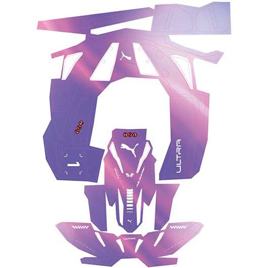 Grafik: PUMA FUEL YOUR FAST Herausforderung. Abstraktes Design in Lila und Pink.